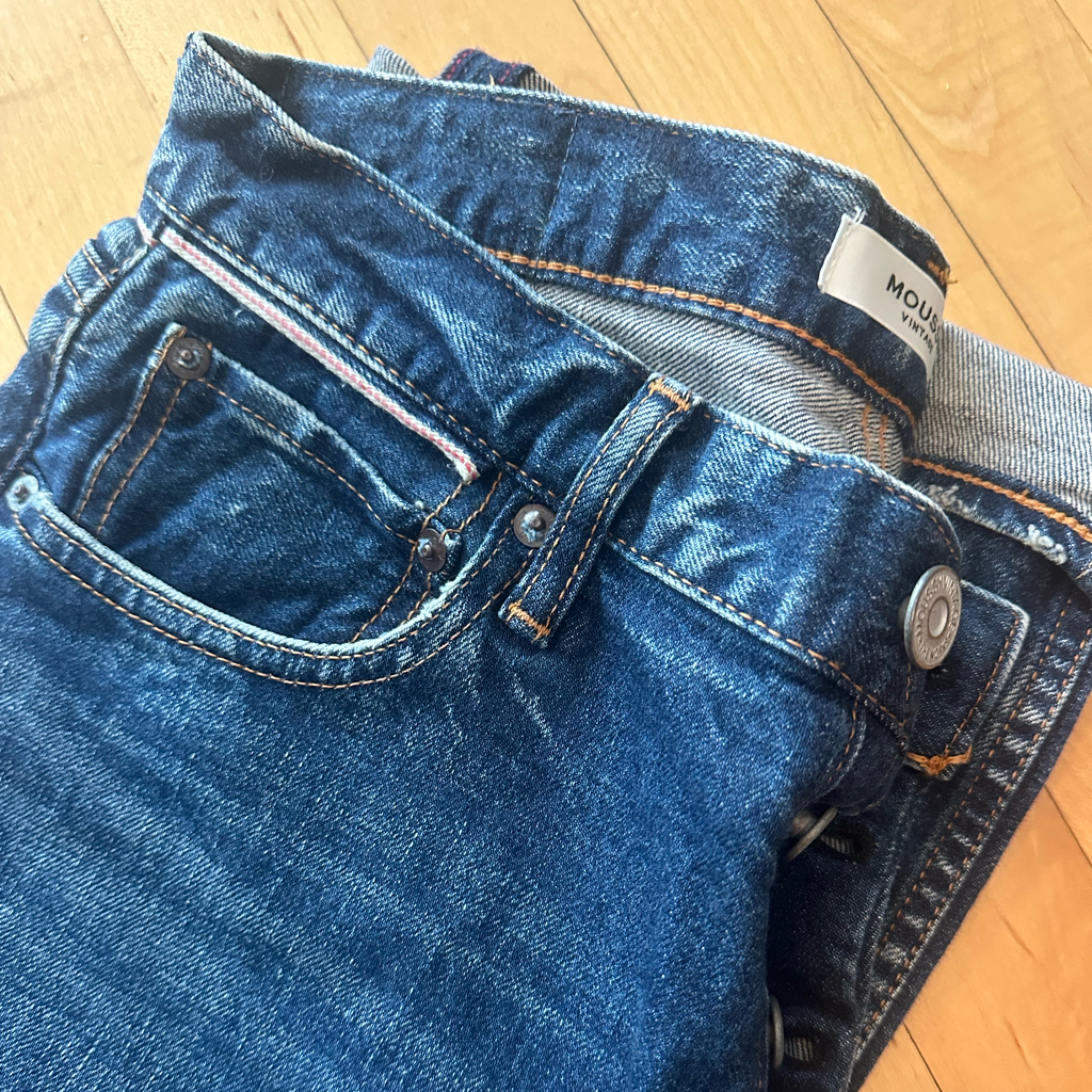 Moussy Blue Denim Jeans With Orange Stitching